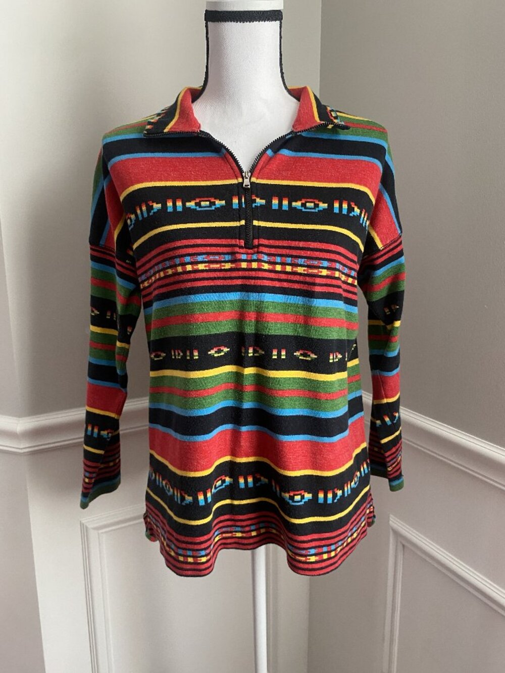 Chaps Aztec Print Quarter Zip Pullover Tee size Medium
